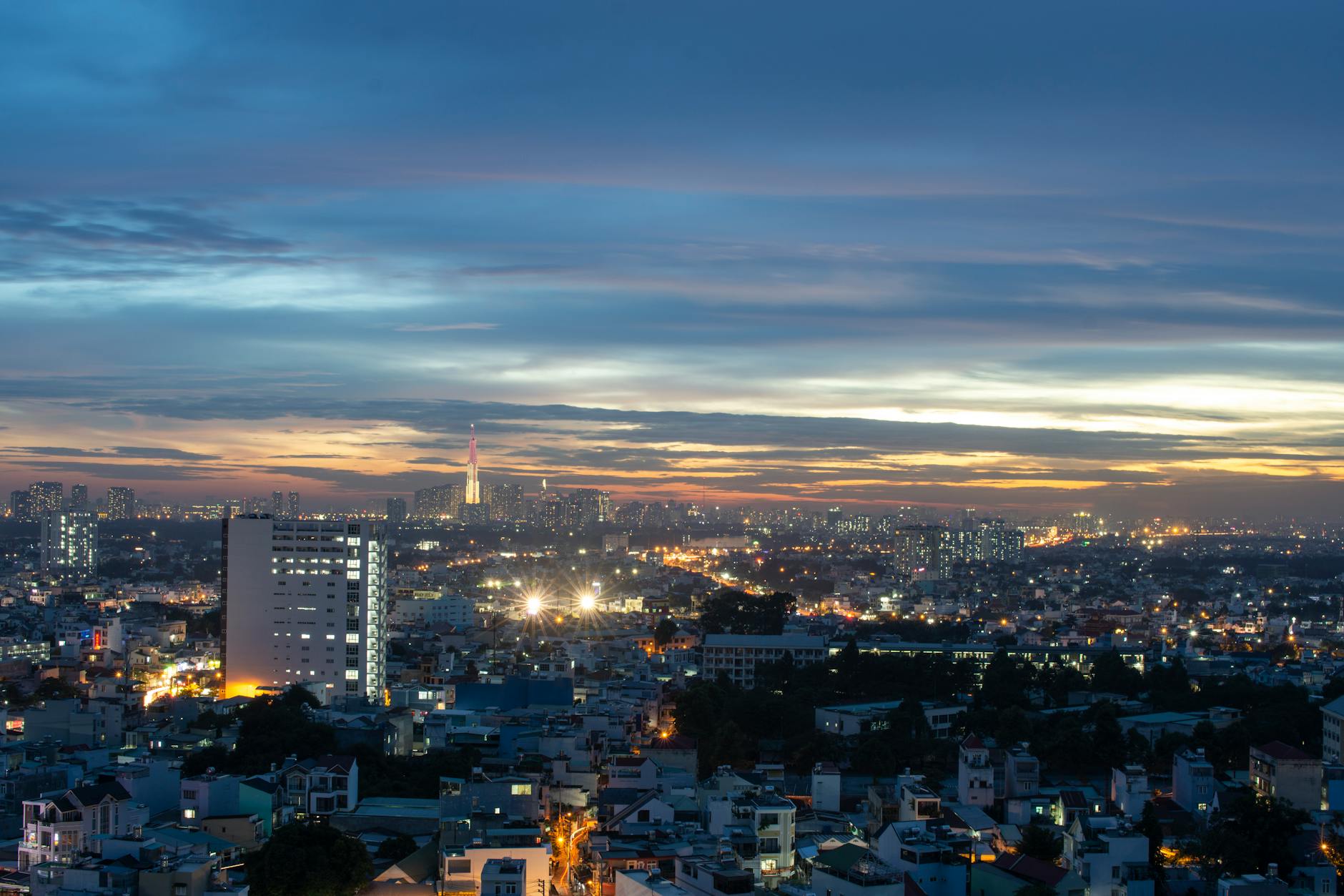 evening panorama of ho chi minh city vietnam